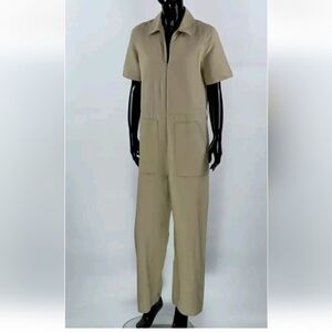COS Linen Cotton Jumpsuit Size 6 Beige Women Zip Up Collared Minimalist